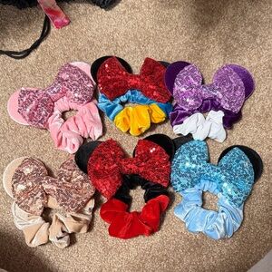 Colorful Disney Sequin Bow Hair Scrunchies Set
